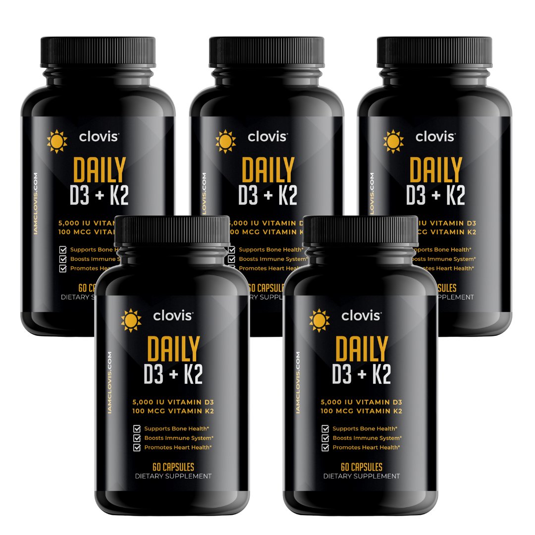 5 Bottles - Daily D3 + K2 Capsules - Clovis